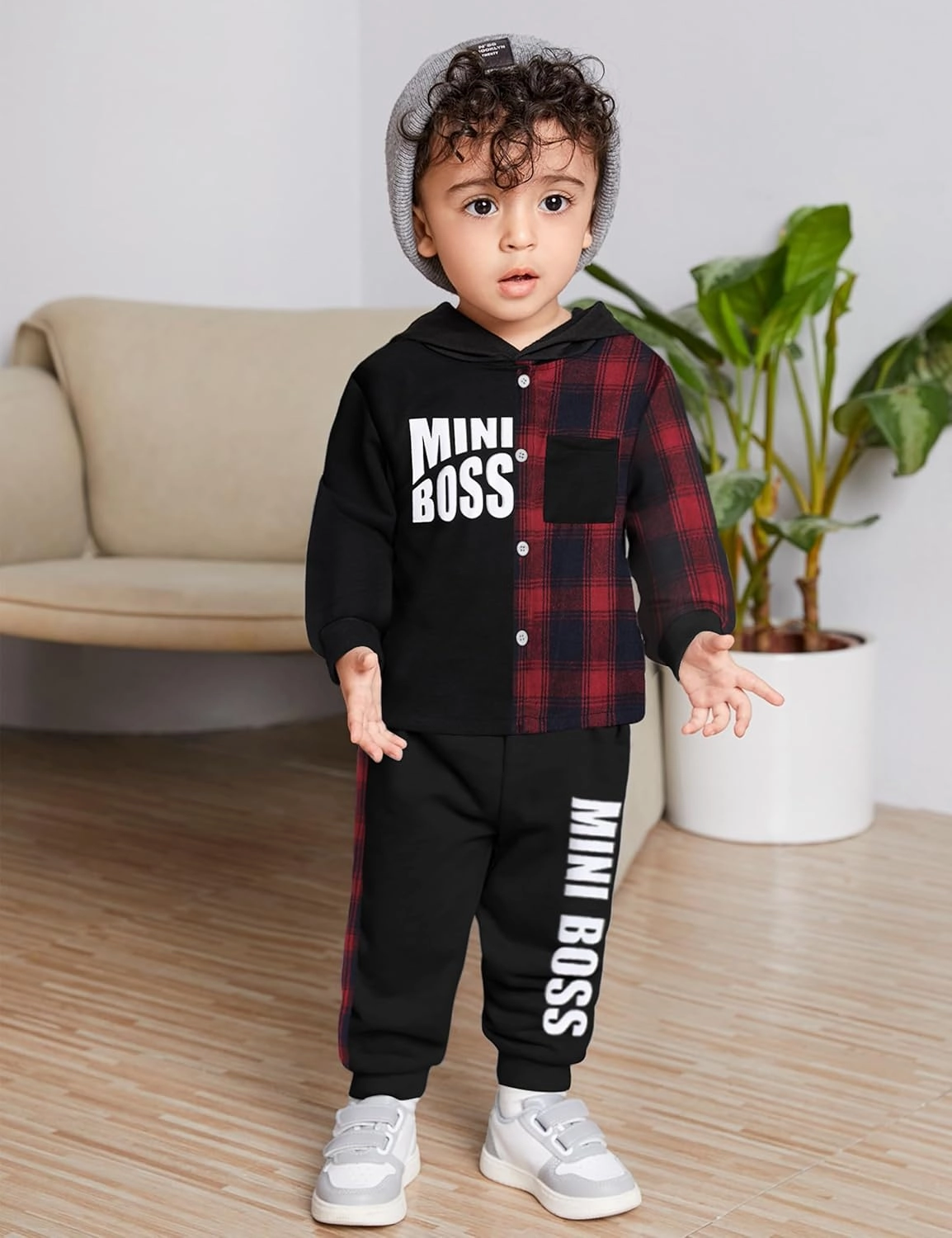 KANGKANG Toddler Boy Clothes Plaid Long Sleeve Hoodie Sweatshirt   Pants 2pcs Fall Winter Boys Outfit Set