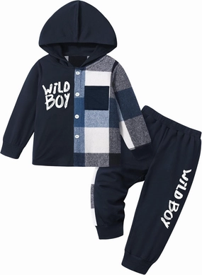KANGKANG Toddler Boy Clothes Plaid Long Sleeve Hoodie Sweatshirt   Pants 2pcs Fall Winter Boys Outfit Set