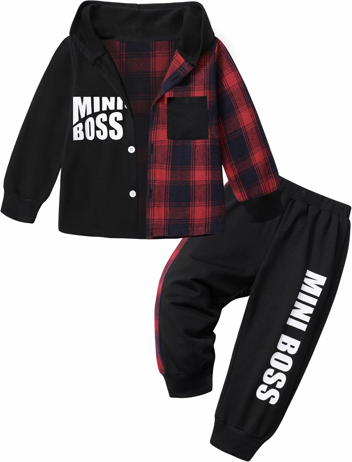 KANGKANG Toddler Boy Clothes Plaid Long Sleeve Hoodie Sweatshirt   Pants 2pcs Fall Winter Boys Outfit Set