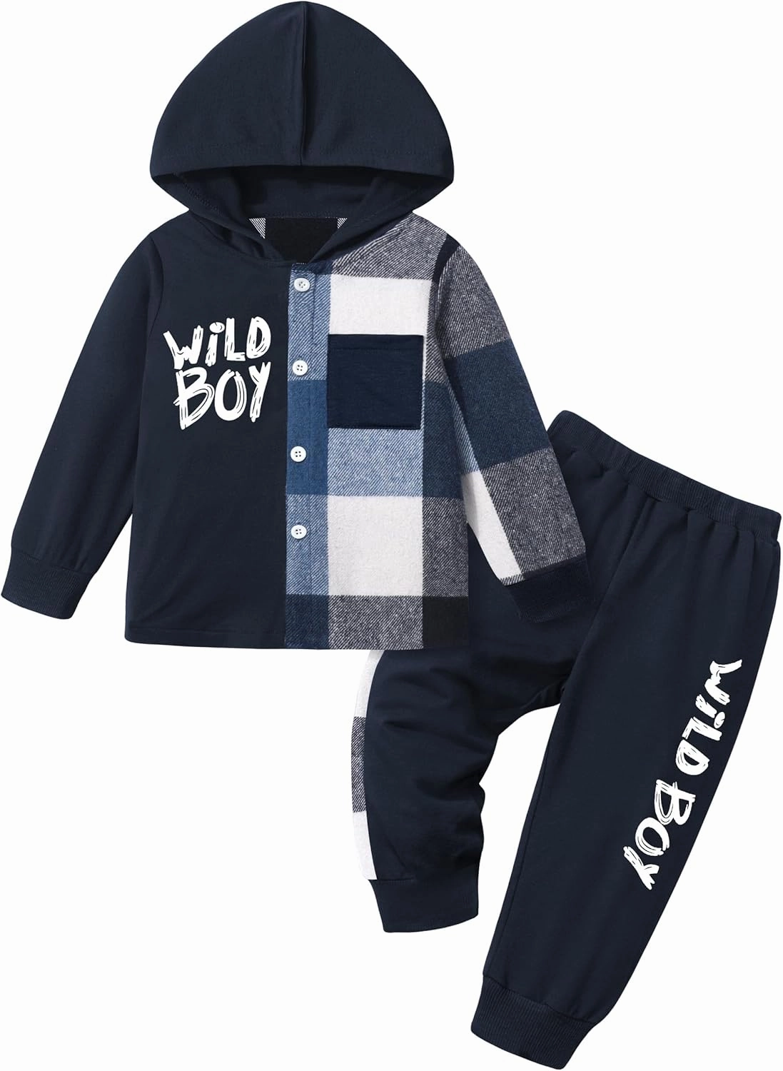 KANGKANG Toddler Boy Clothes Plaid Long Sleeve Hoodie Sweatshirt   Pants 2pcs Fall Winter Boys Outfit Set
