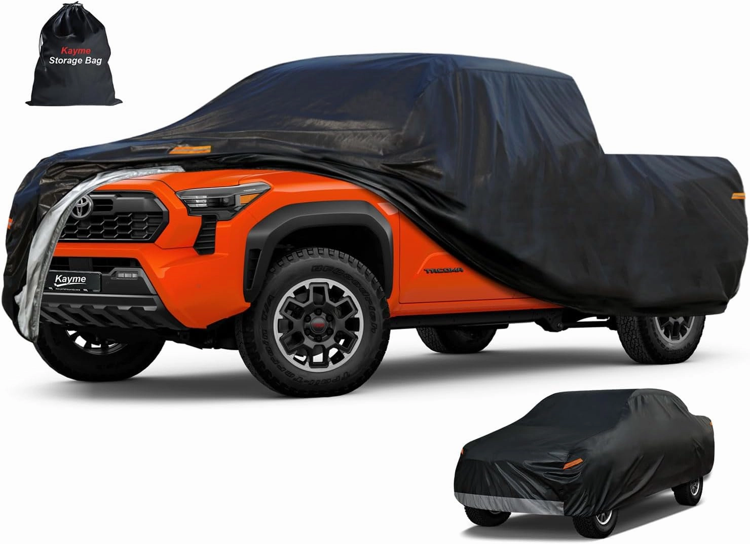 Kayme 7 Layers Truck Cover Waterproof All Weather, Heavy Duty Outdoor Pickup Cover Sun Rain Uv Protection, Universal Fit (Length Up to 220 inch) M .Black