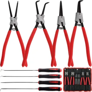 Keadic 8 Pcs 13" Internal External Snap Ring Pliers Set and Precision Hooks with Storage Bag, Heavy Duty Circlip Pliers Kit with Straight/Bent Jaw for Removing Ring Hose