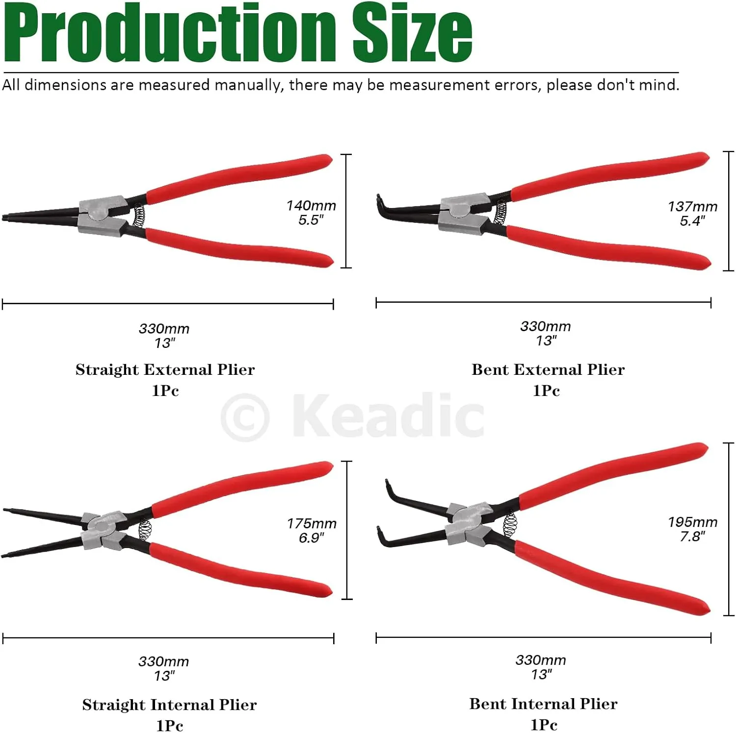 Keadic 8 Pcs 13" Internal External Snap Ring Pliers Set and Precision Hooks with Storage Bag, Heavy Duty Circlip Pliers Kit with Straight/Bent Jaw for Removing Ring Hose