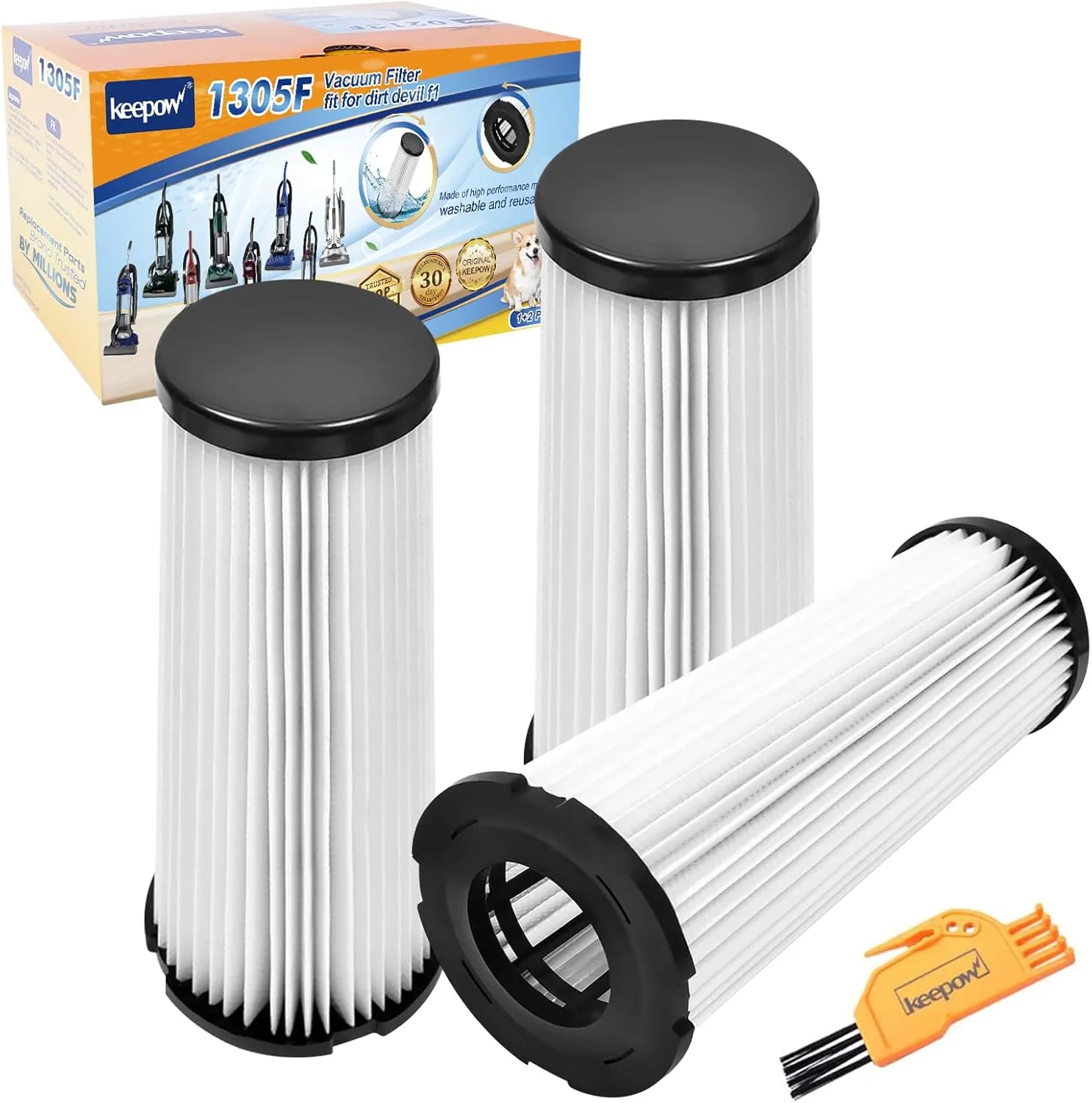 KEEPOW Filter Replacement for Dirt Devil, F1 Filter Compatible with Dirt Devil Featherlite Bagless Upright Vacuum, Parts# 2JC0280000, 3-JC0280-000, 2JC0360000 (3 Pack)