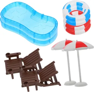 KESYOO 2Sets Miniature Dollhouse Swimming Pool with Swim Ring and Beach Umbrella Chair Models for Mini House Decor and Accessories Enhances Cozy Atmosphere and Imagination