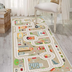 Kids Car Train Rug, 2' x 4' Boys Play Carpet, Floor Mat Playmat for Playroom Bedroom Kids Toddler Room，Non Slip Rug Backing (Grey, 2' x 4')