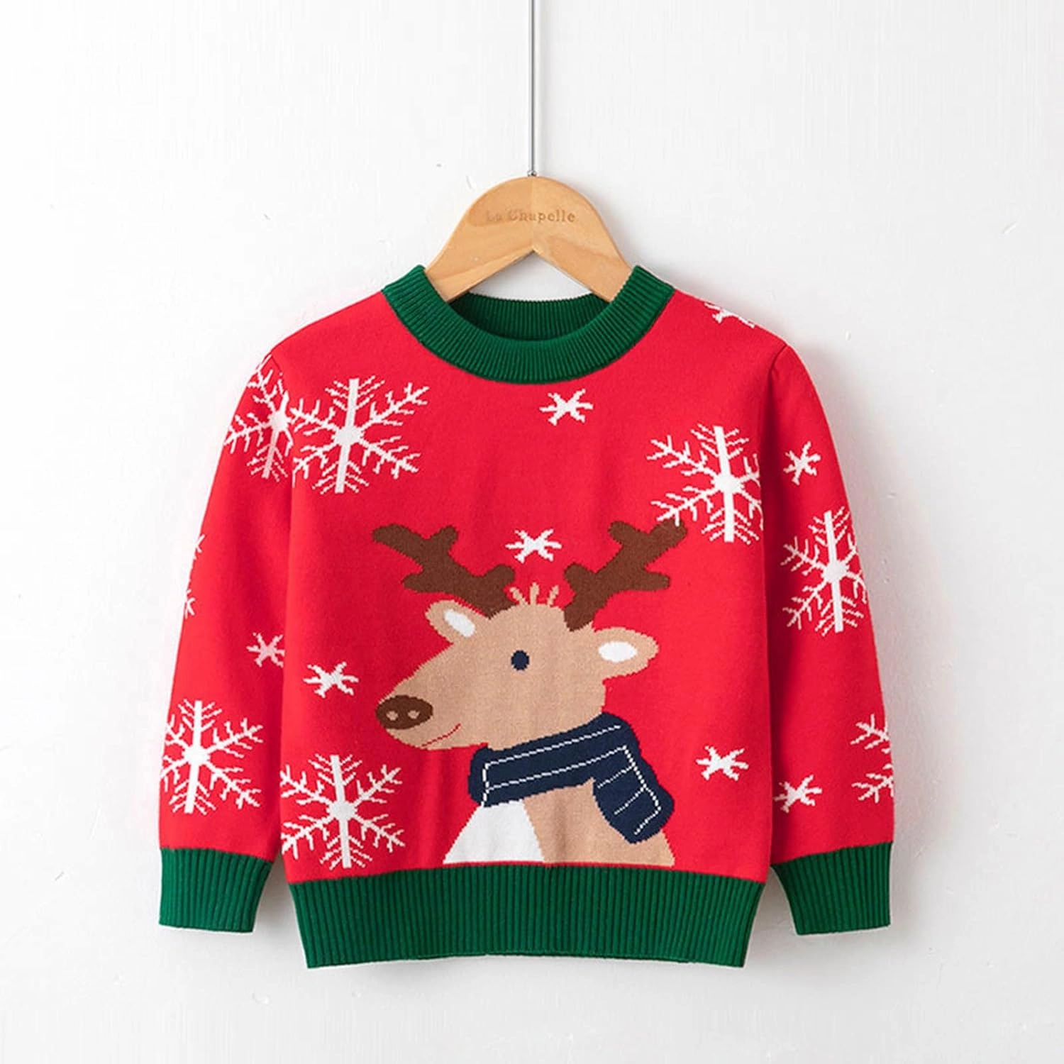 Kids Christmas Sweater for Boy Girls Crewneck Knit Pullover Snowflake Reindeer Long Sleeve Sweatshirts Winter Clothing