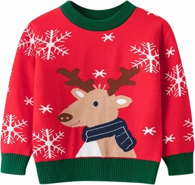 Kids Christmas Sweater for Boy Girls Crewneck Knit Pullover Snowflake Reindeer Long Sleeve Sweatshirts Winter Clothing