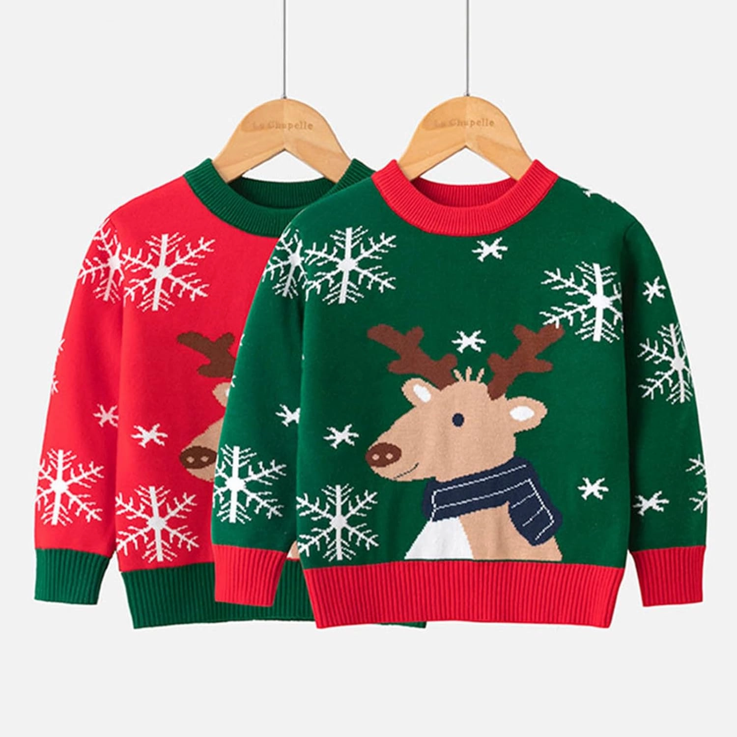 Kids Christmas Sweater for Boy Girls Crewneck Knit Pullover Snowflake Reindeer Long Sleeve Sweatshirts Winter Clothing