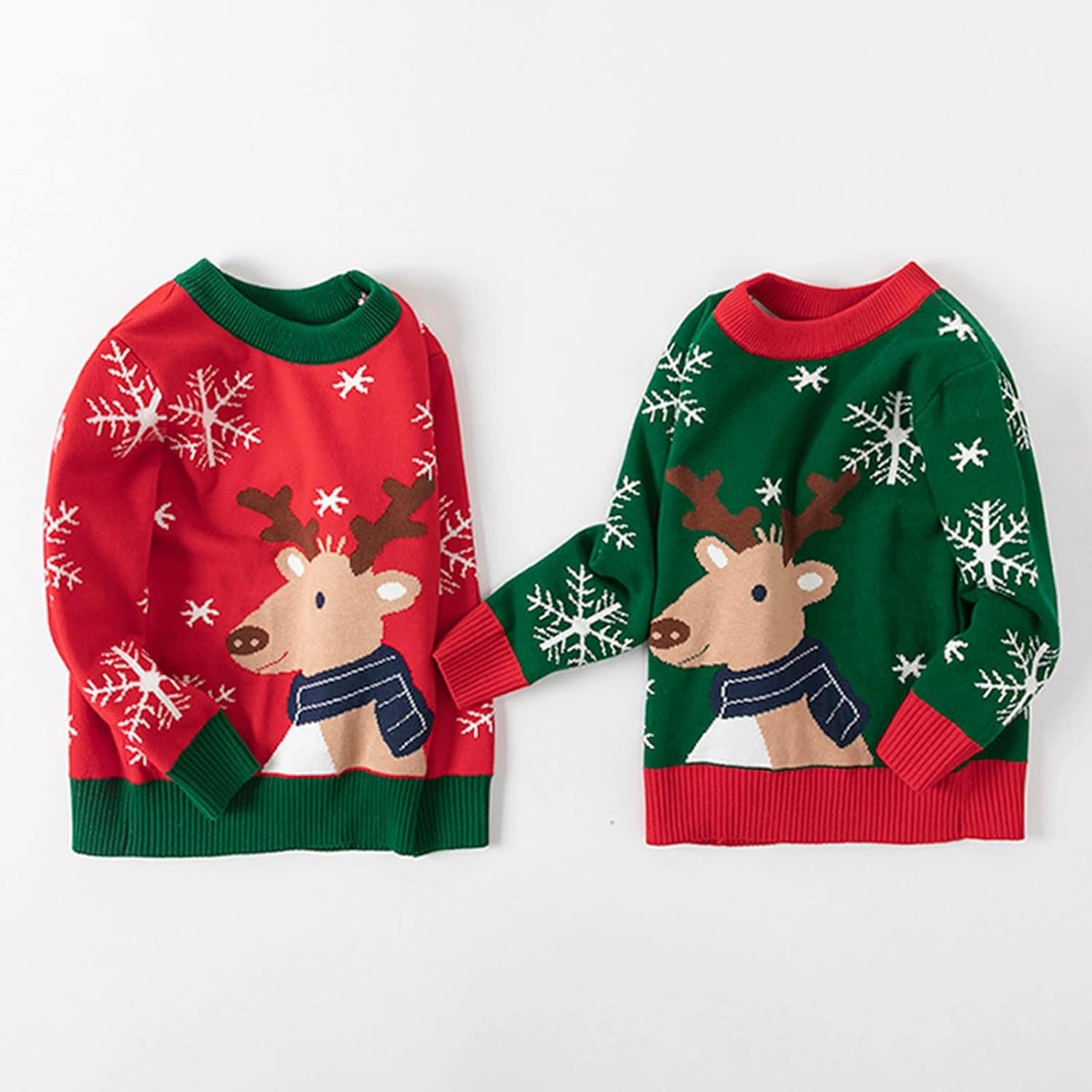 Kids Christmas Sweater for Boy Girls Crewneck Knit Pullover Snowflake Reindeer Long Sleeve Sweatshirts Winter Clothing