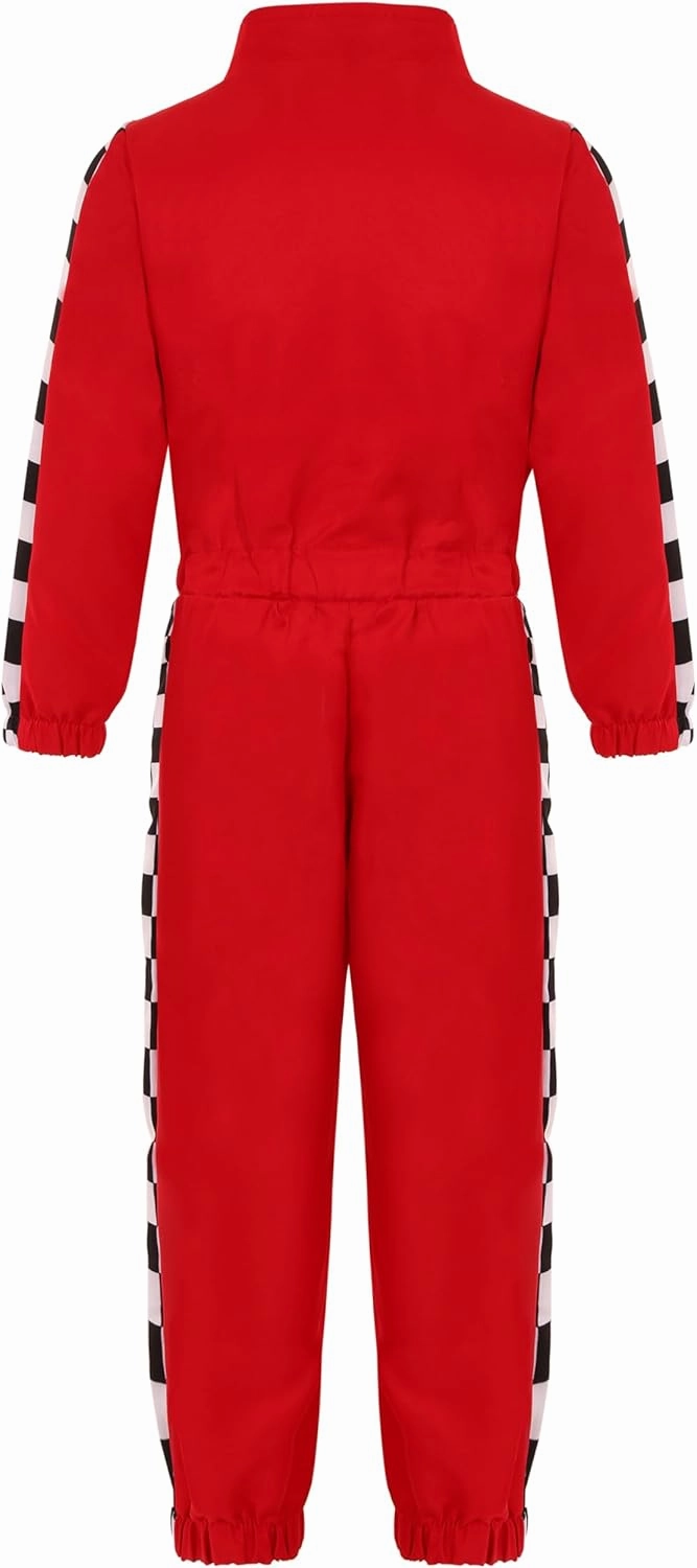 Kids Race Car Driver Costume Boys Girls Racer Jumpsuit With Car Cap Kids Dress Up for Halloween