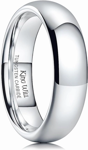 King Will 2mm 4mm 6mm 7mm 8mm Silver Tungsten Carbide Mens Ring - Basic Wedding Band for Men Women, Silver Gunmetal Black Blue Domed High Polish Finish Wedding Ring, Comfort Fit Size 4-15