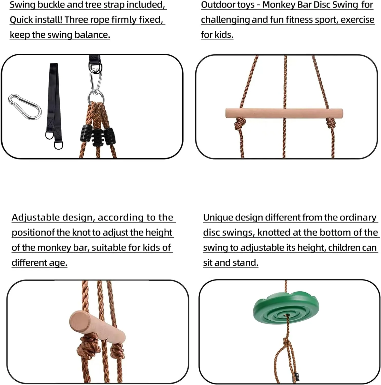 KINSPORY Disc Swing for Kids, Swing Set Accessories, 7FT Height Adjustable Gym Monkey Bars, Hanging Tree Seat for Backyard, Outdoor Play Equipment - Green