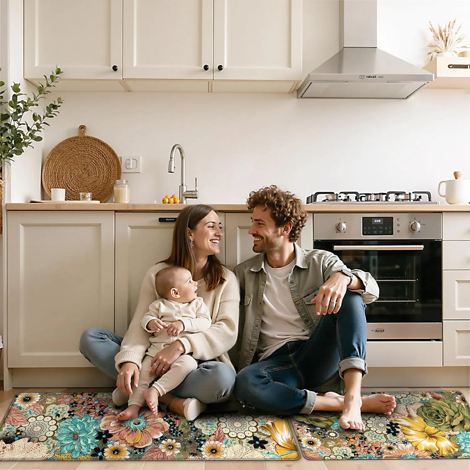 Kitchen Mats for Floor Cushioned Anti Fatigue Sets of 2 Boho Floral Kitchen Rugs Non Slip Waterproof Memory Foam Kitchen Floor Mats Padded Comfort Standing Mat Rug for Sink Laundry Office