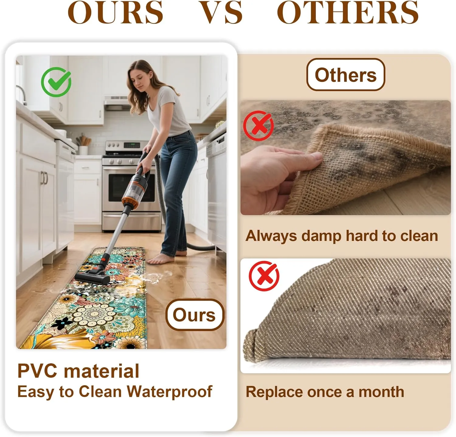 Kitchen Mats for Floor Cushioned Anti Fatigue Sets of 2 Boho Floral Kitchen Rugs Non Slip Waterproof Memory Foam Kitchen Floor Mats Padded Comfort Standing Mat Rug for Sink Laundry Office