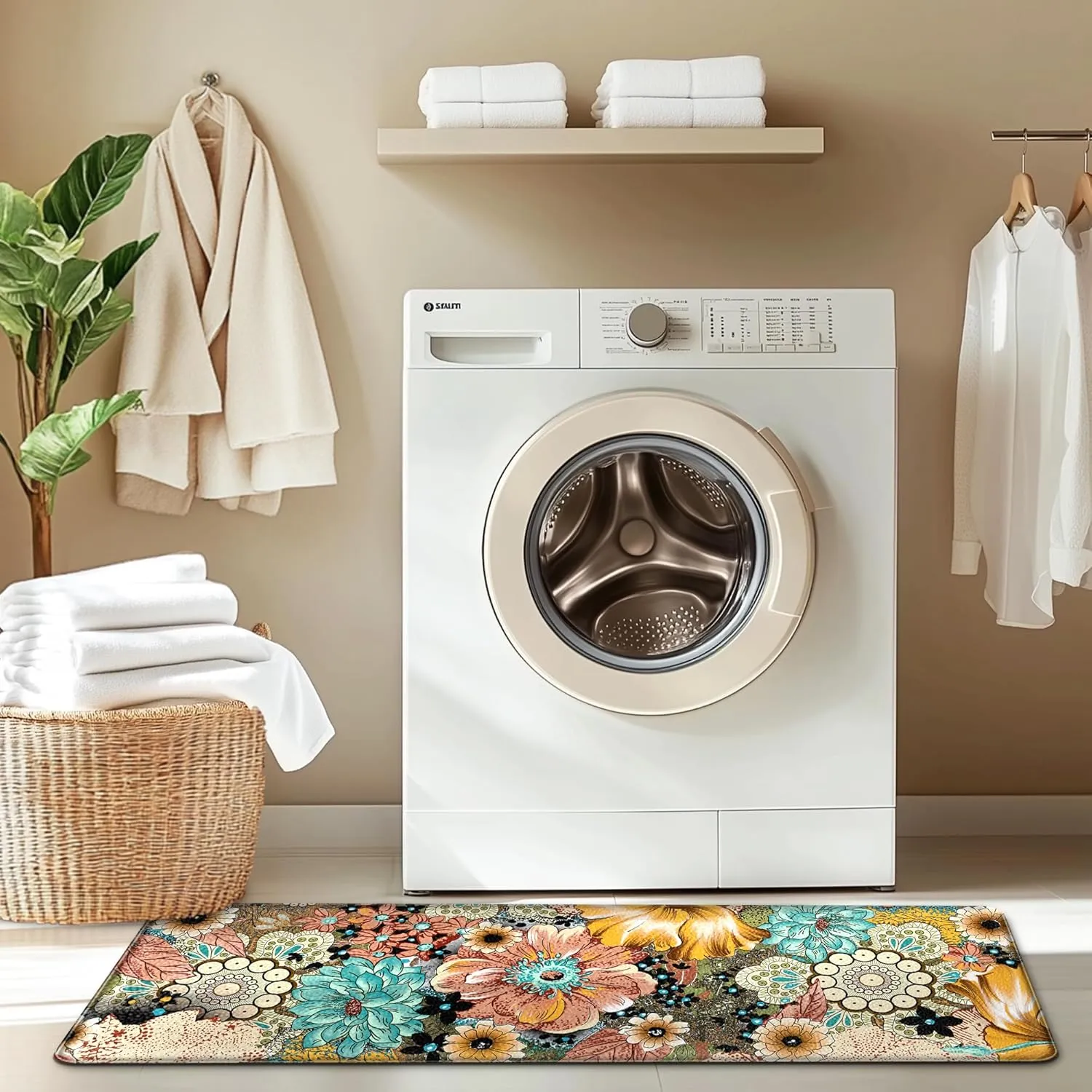 Kitchen Mats for Floor Cushioned Anti Fatigue Sets of 2 Boho Floral Kitchen Rugs Non Slip Waterproof Memory Foam Kitchen Floor Mats Padded Comfort Standing Mat Rug for Sink Laundry Office