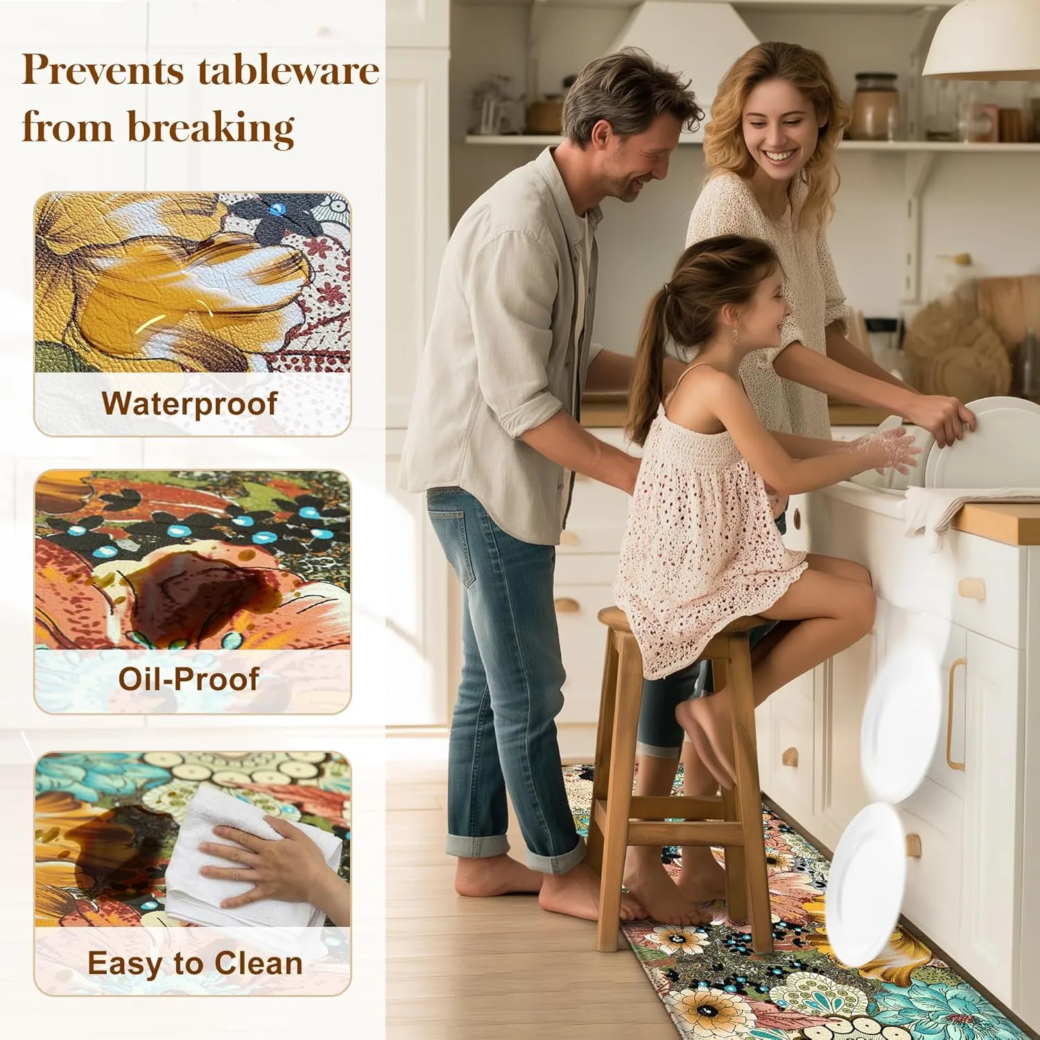 Kitchen Mats for Floor Cushioned Anti Fatigue Sets of 2 Boho Floral Kitchen Rugs Non Slip Waterproof Memory Foam Kitchen Floor Mats Padded Comfort Standing Mat Rug for Sink Laundry Office
