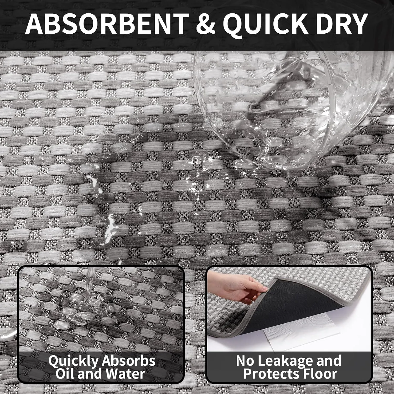 Kitchen Mats for Floor, Super Absorbent Kitchen Rugs Non Slip Washable, Rubber Backing Soft Chenille Braided Kitchen Runner Rug, Standing Mat Kitchen Sink Mat, Easy to Clean, Gray 17"x28"