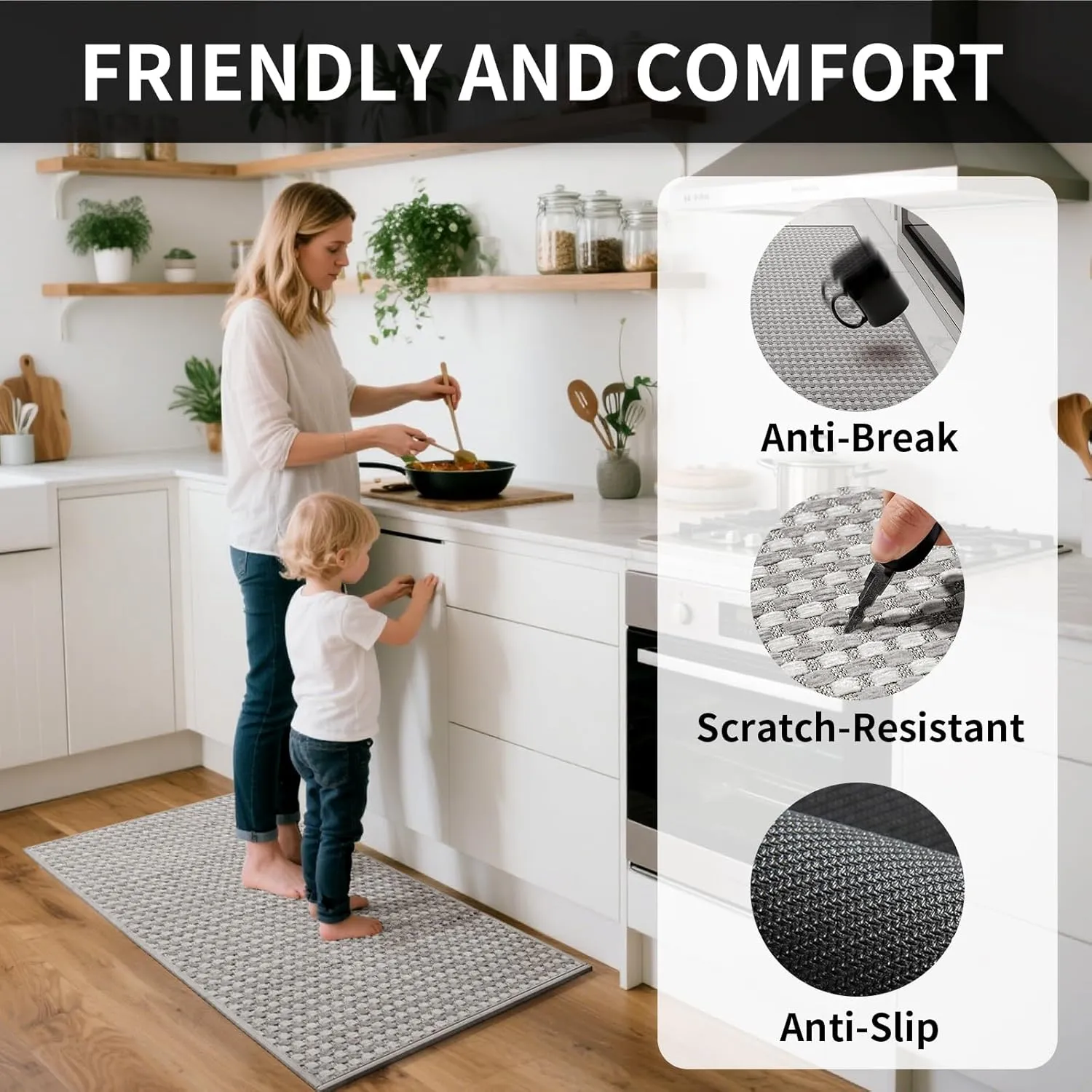 Kitchen Mats for Floor, Super Absorbent Kitchen Rugs Non Slip Washable, Rubber Backing Soft Chenille Braided Kitchen Runner Rug, Standing Mat Kitchen Sink Mat, Easy to Clean, Gray 17"x28"