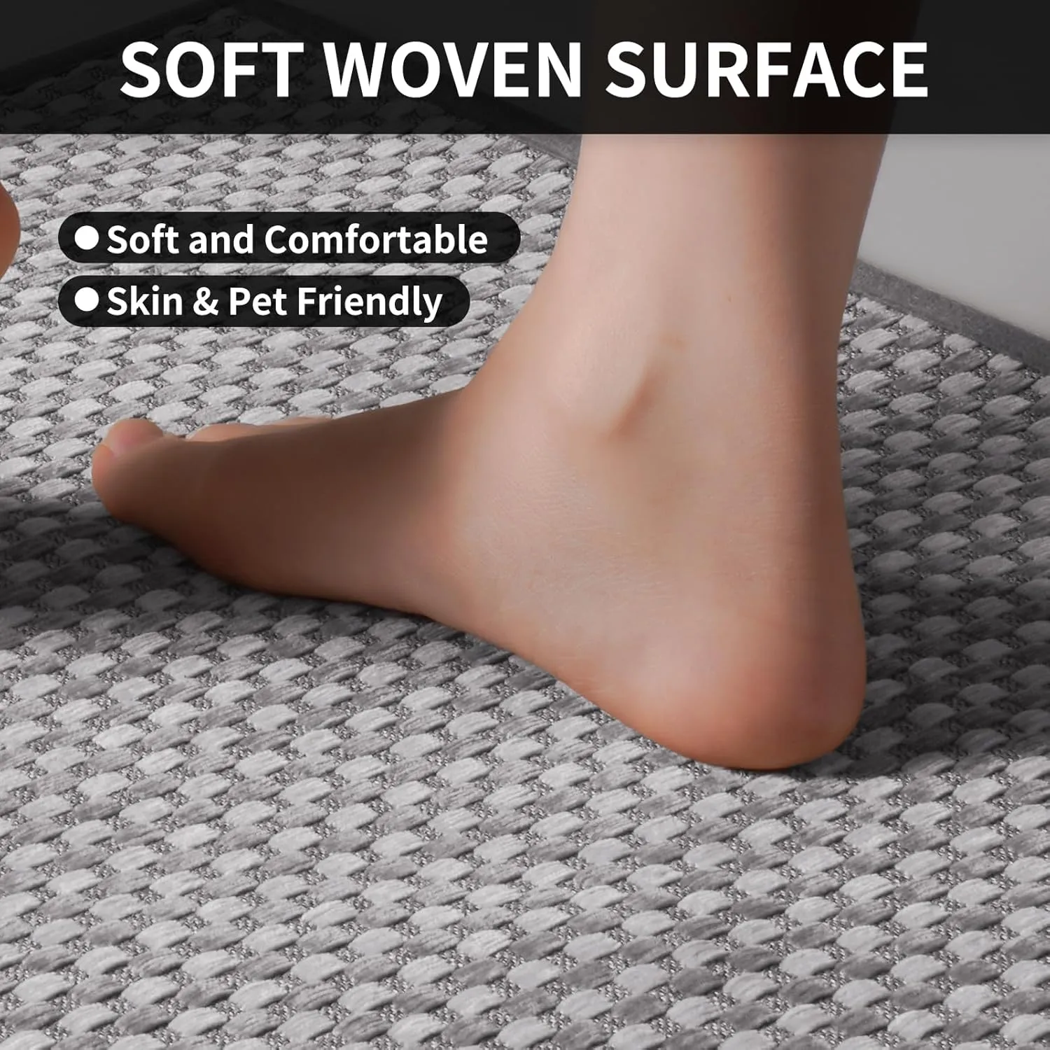 Kitchen Mats for Floor, Super Absorbent Kitchen Rugs Non Slip Washable, Rubber Backing Soft Chenille Braided Kitchen Runner Rug, Standing Mat Kitchen Sink Mat, Easy to Clean, Gray 17"x28"