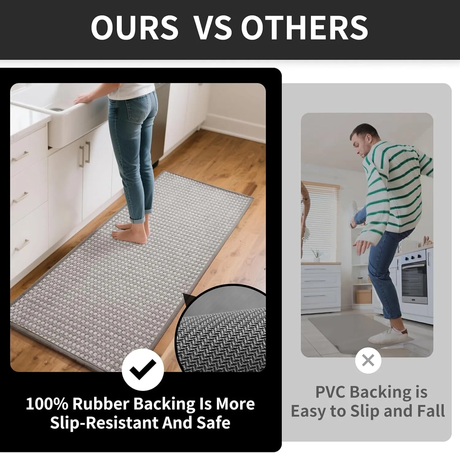 Kitchen Mats for Floor, Super Absorbent Kitchen Rugs Non Slip Washable, Rubber Backing Soft Chenille Braided Kitchen Runner Rug, Standing Mat Kitchen Sink Mat, Easy to Clean, Gray 17"x28"