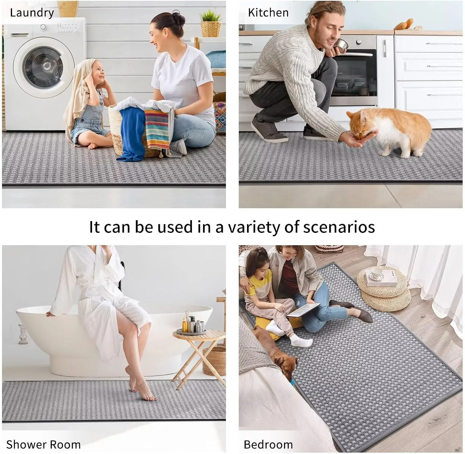 Kitchen Mats for Floor, Super Absorbent Kitchen Rugs Non Slip Washable, Rubber Backing Soft Chenille Braided Kitchen Runner Rug, Standing Mat Kitchen Sink Mat, Easy to Clean, Gray 17"x28"