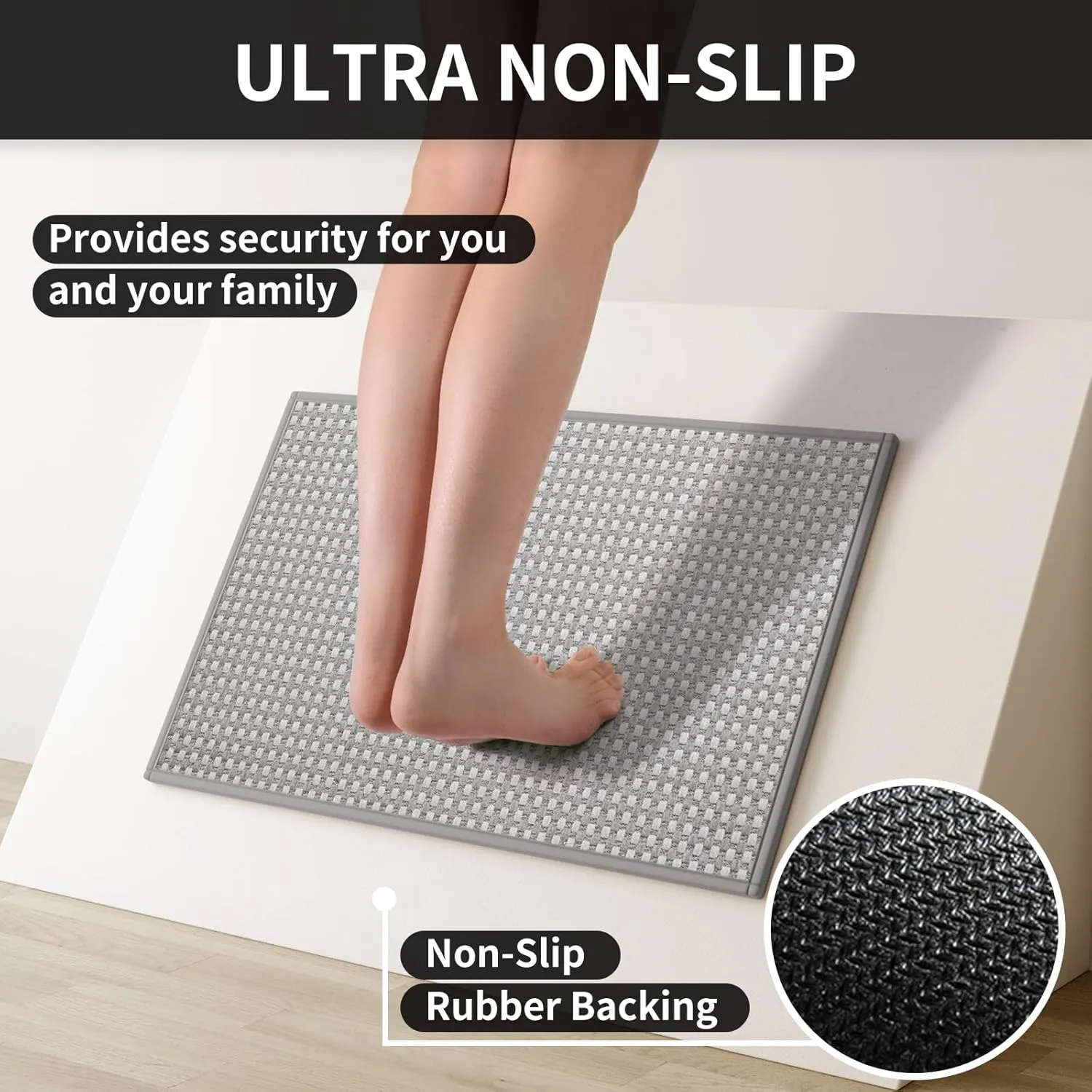 Kitchen Mats for Floor, Super Absorbent Kitchen Rugs Non Slip Washable, Rubber Backing Soft Chenille Braided Kitchen Runner Rug, Standing Mat Kitchen Sink Mat, Easy to Clean, Gray 17"x28"