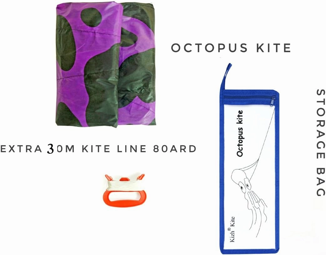 Kizh Kite Octopus Large Frameless Soft Parafoil Kites 157 Inchs Long Tail Easy to Fly for Adults Kids Outdoor,Activities,Beach Trip Great Gifts to Kids Build Childhood Priceless Memories(Purple)