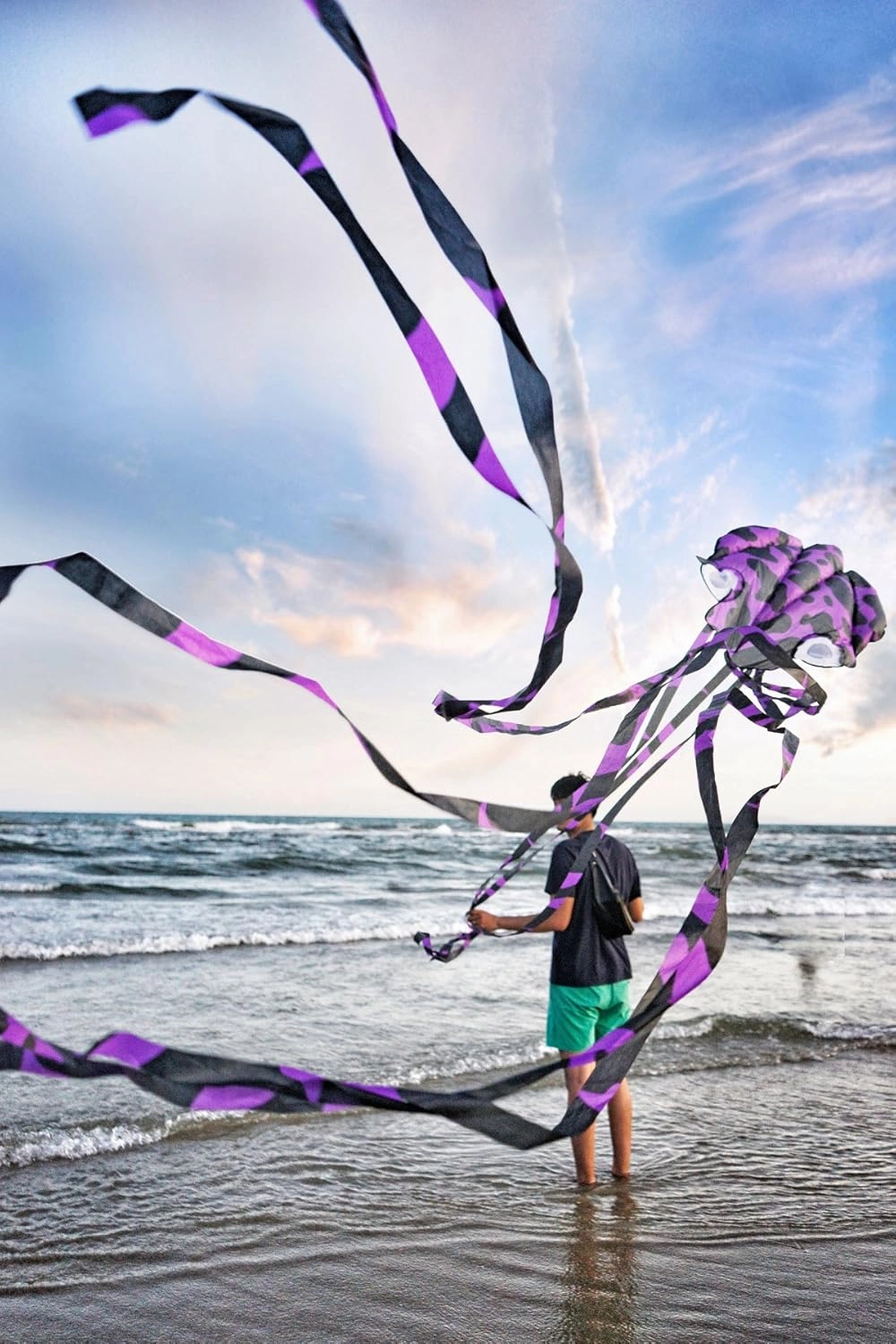 Kizh Kite Octopus Large Frameless Soft Parafoil Kites 157 Inchs Long Tail Easy to Fly for Adults Kids Outdoor,Activities,Beach Trip Great Gifts to Kids Build Childhood Priceless Memories(Purple)