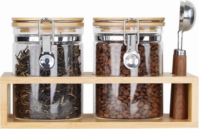 KKC HOME ACCENTS Airtight Clear Glass Coffee and Tea Storage Jars with Lids and Scoops, Air tight Sealed Coffee bean Containers with Clamp Lids for Ground Coffee,Sugar,Loose Leaf Tea,Matcha, 27 FL OZ