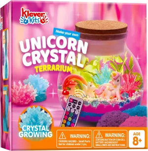 Klever Kits Make Your Own Unicorn Crystal Terrarium Crafts Kit for Kids-Crystal Growing Science 12 Color LED Night Light Unicorn Birthday Gifts Toys for Girls