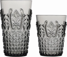 KLIFA- BLOIS- 15.2 & 20.5 ounce, Set of 8, Acrylic Tumbler & Highball Drinking Glasses Cups, BPA-Free, Stackable Plastic Drinkware, Dishwasher Safe, Vintage Looking Cups, Gray-Black
