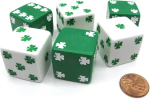 Koplow Games Pack of 6 Shamrock D6 25mm Large Jumbo Dice - 3 White and 3 Green