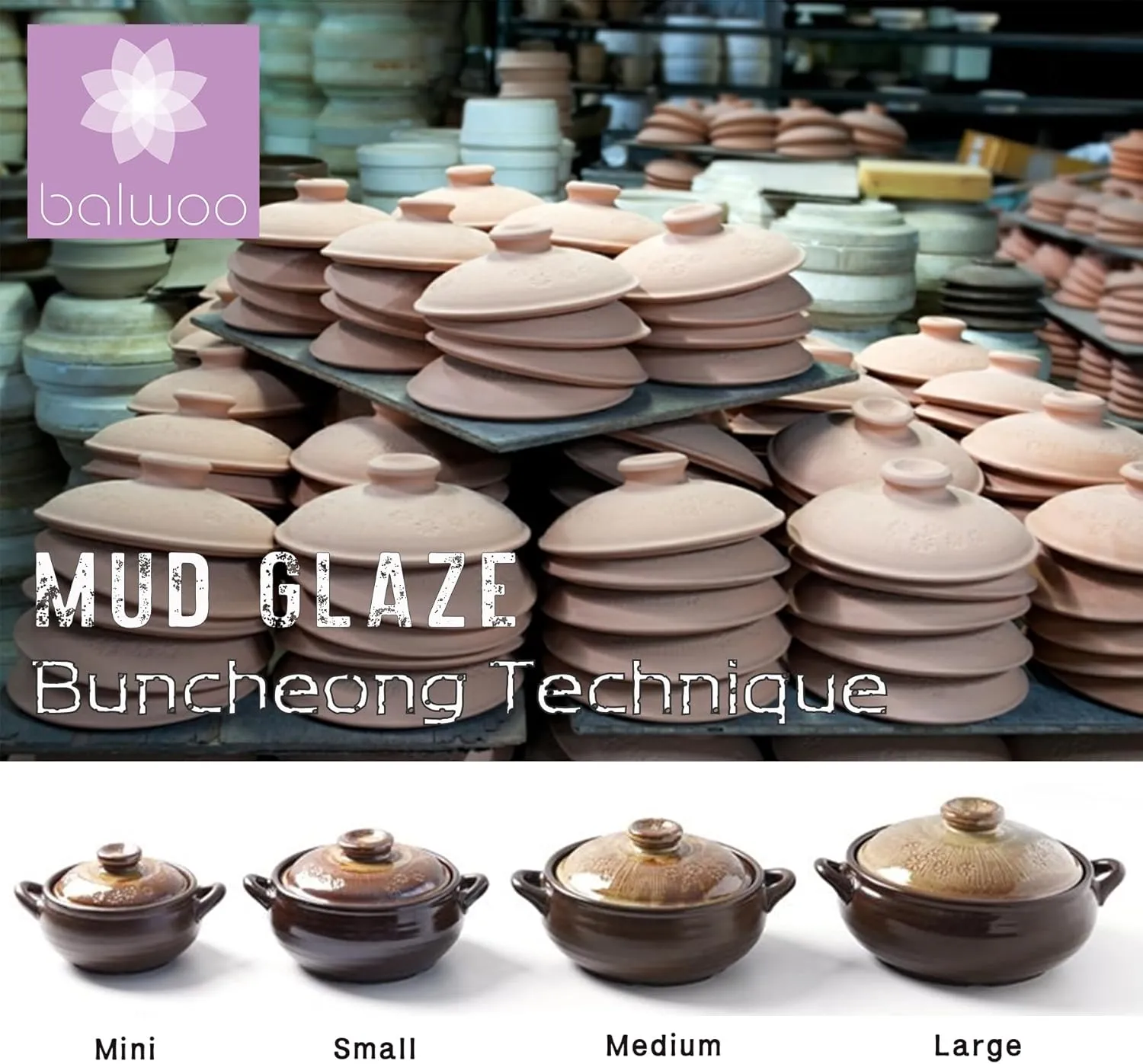 Korean Pot [Buncheong] MUD GLAZE Earthenware Ttukbaegi, Ceramic Clay Cooking Pot Casserole, Heat Resistant Ceramic Pot, Zero-Crack Stone Bowl Stockpot Soup Cookware (Mini)