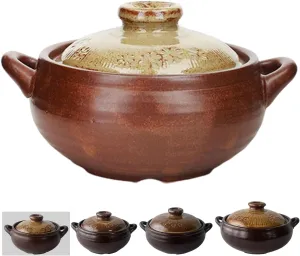 Korean Pot [Buncheong] MUD GLAZE Earthenware Ttukbaegi, Ceramic Clay Cooking Pot Casserole, Heat Resistant Ceramic Pot, Zero-Crack Stone Bowl Stockpot Soup Cookware (Mini)