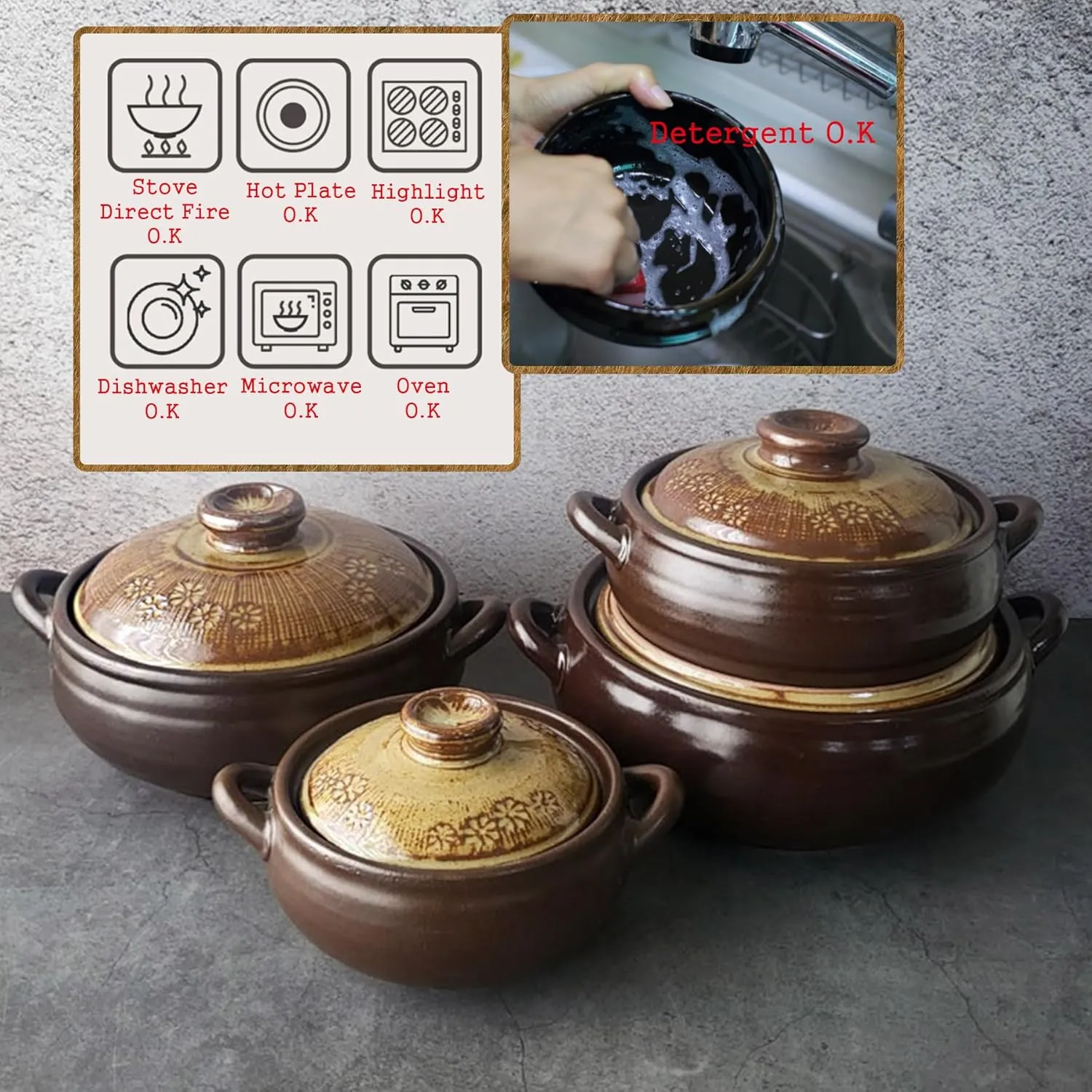 Korean Pot [Buncheong] MUD GLAZE Earthenware Ttukbaegi, Ceramic Clay Cooking Pot Casserole, Heat Resistant Ceramic Pot, Zero-Crack Stone Bowl Stockpot Soup Cookware (Mini)