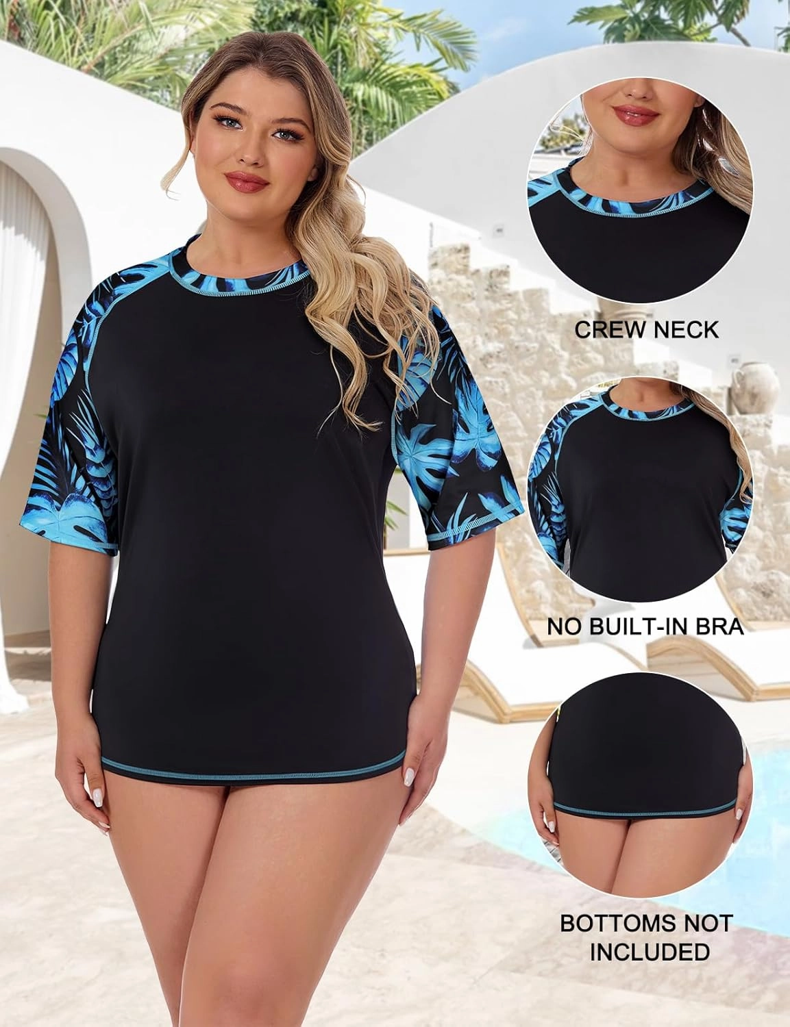 Koscacy Women's Plus Size Rash Guard Swim Shirt Short Sleeves UPF 50  Swimwear Workout Tops 1X-5X