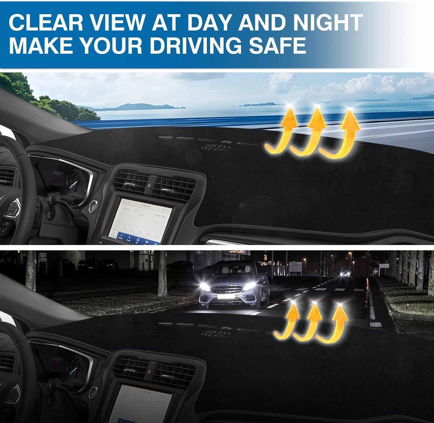 KUST Car Dash Cover for 2013-2020 Ford Fusion(S, SE, Titanium, Hybrid, Sport, Platinum, Energi) Non-Slip Center Console Dash Cover Interior for Ford Fusion Accessories Custom Fit Dash Mat Black