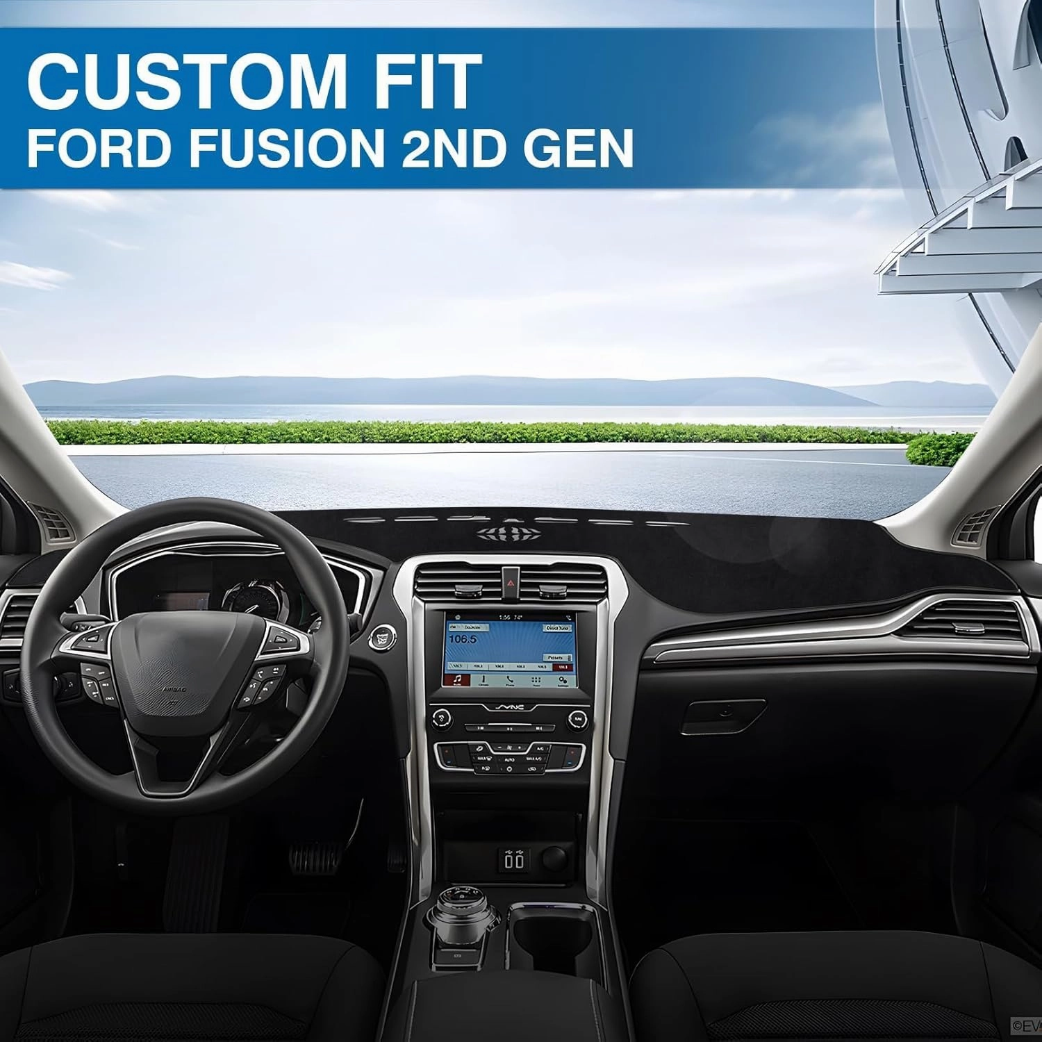 KUST Car Dash Cover for 2013-2020 Ford Fusion(S, SE, Titanium, Hybrid, Sport, Platinum, Energi) Non-Slip Center Console Dash Cover Interior for Ford Fusion Accessories Custom Fit Dash Mat Black