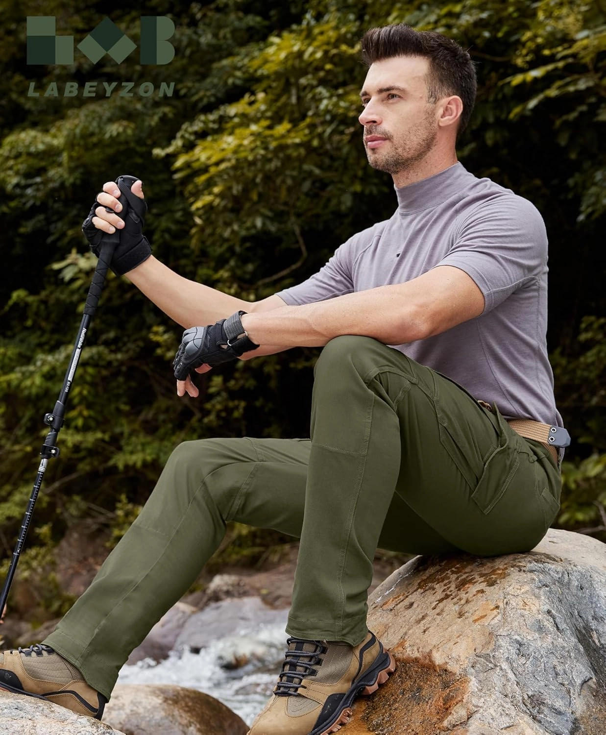 LABEYZON Men's Casual Cargo Work Pants Outdoor Lightweight Military Tactcial Pants for Men with 9 Pockets