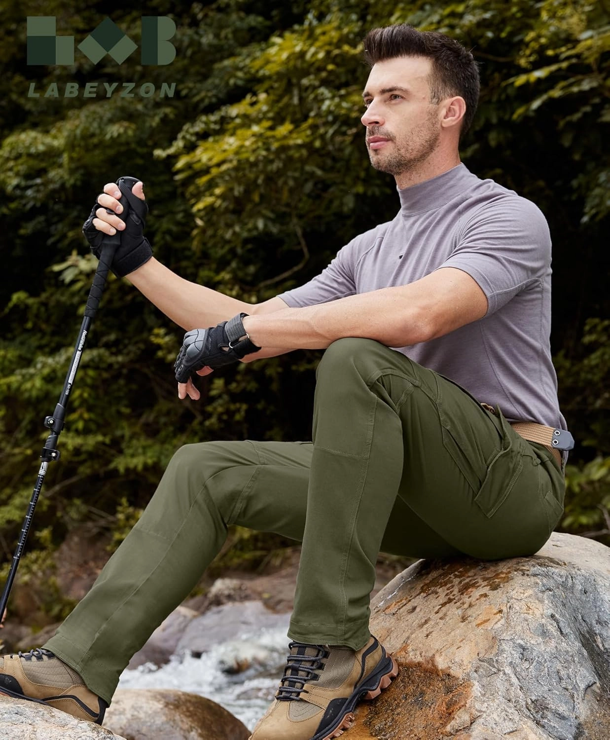 LABEYZON Men's Casual Cargo Work Pants Outdoor Lightweight Military Tactcial Pants for Men with 9 Pockets