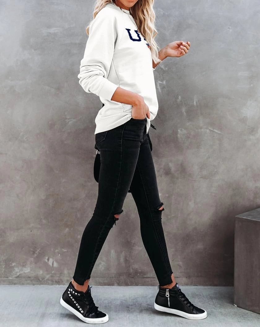 Lacozy Womens USA Sweatshirt American Flag Oversized Graph Letter Pullover Crewneck Long Sleeve Loose Fit Tees Clothes