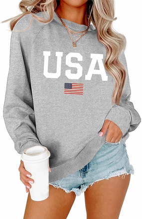 Lacozy Womens USA Sweatshirt American Flag Oversized Graph Letter Pullover Crewneck Long Sleeve Loose Fit Tees Clothes