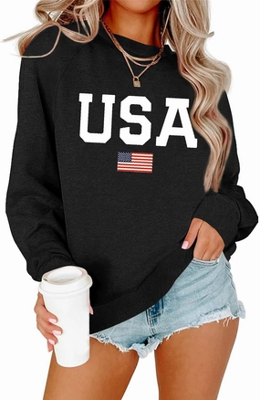 Lacozy Womens USA Sweatshirt American Flag Oversized Graph Letter Pullover Crewneck Long Sleeve Loose Fit Tees Clothes