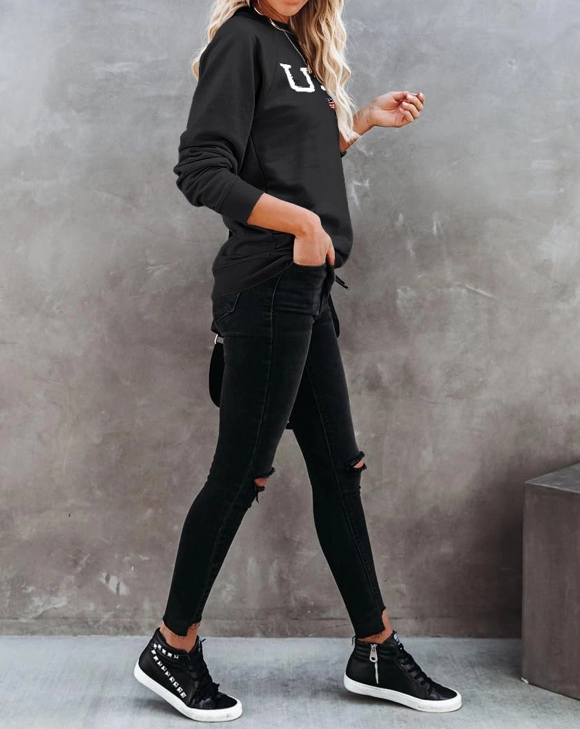 Lacozy Womens USA Sweatshirt American Flag Oversized Graph Letter Pullover Crewneck Long Sleeve Loose Fit Tees Clothes
