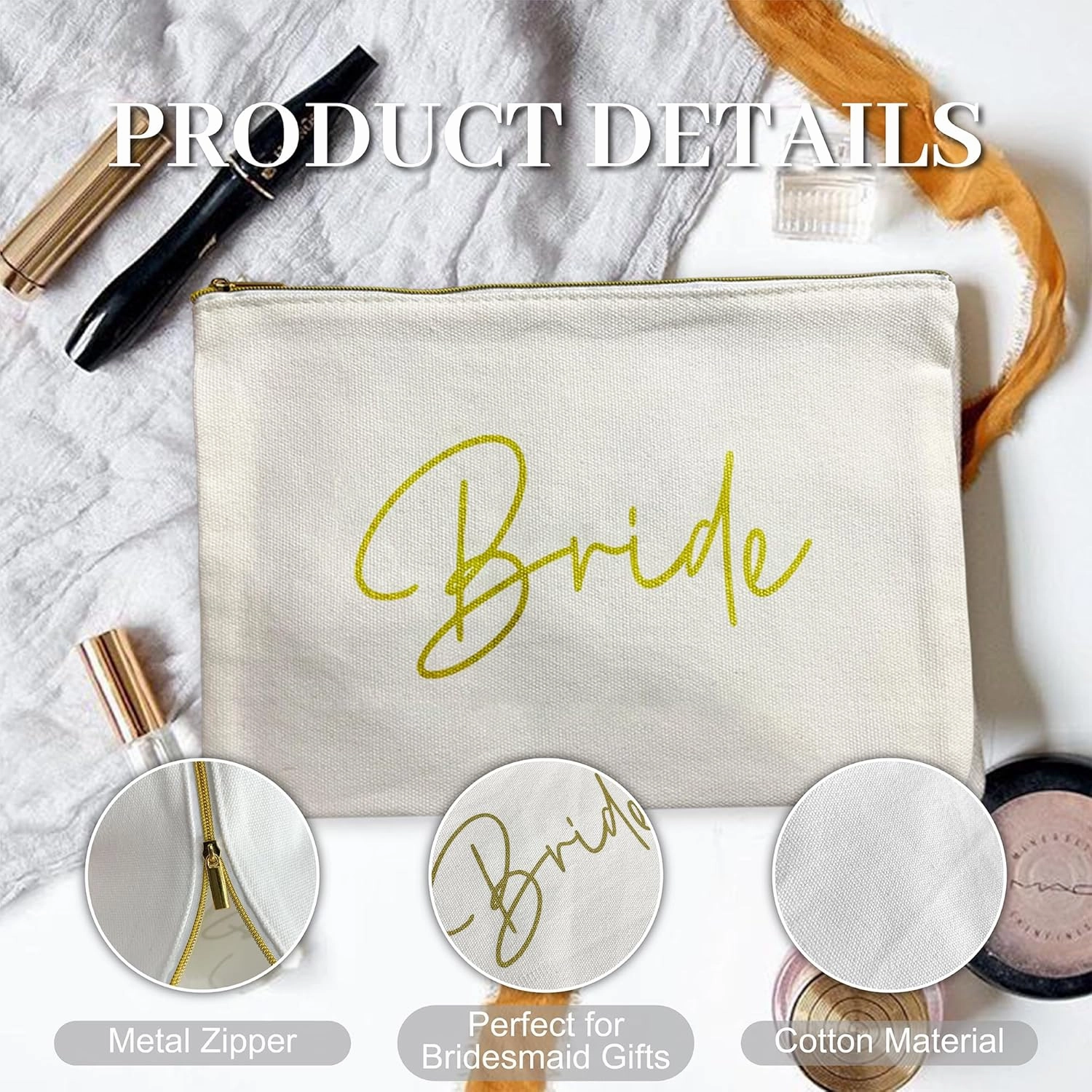 LADY&HOME Bridesmaid Makeup Bag Bride Vibe Team Bride Makeup Bag Wedding Party Cosmetic Bag Bridesmaid Proposal Gifts for Bridal Shower,Wedding,Bachelorette