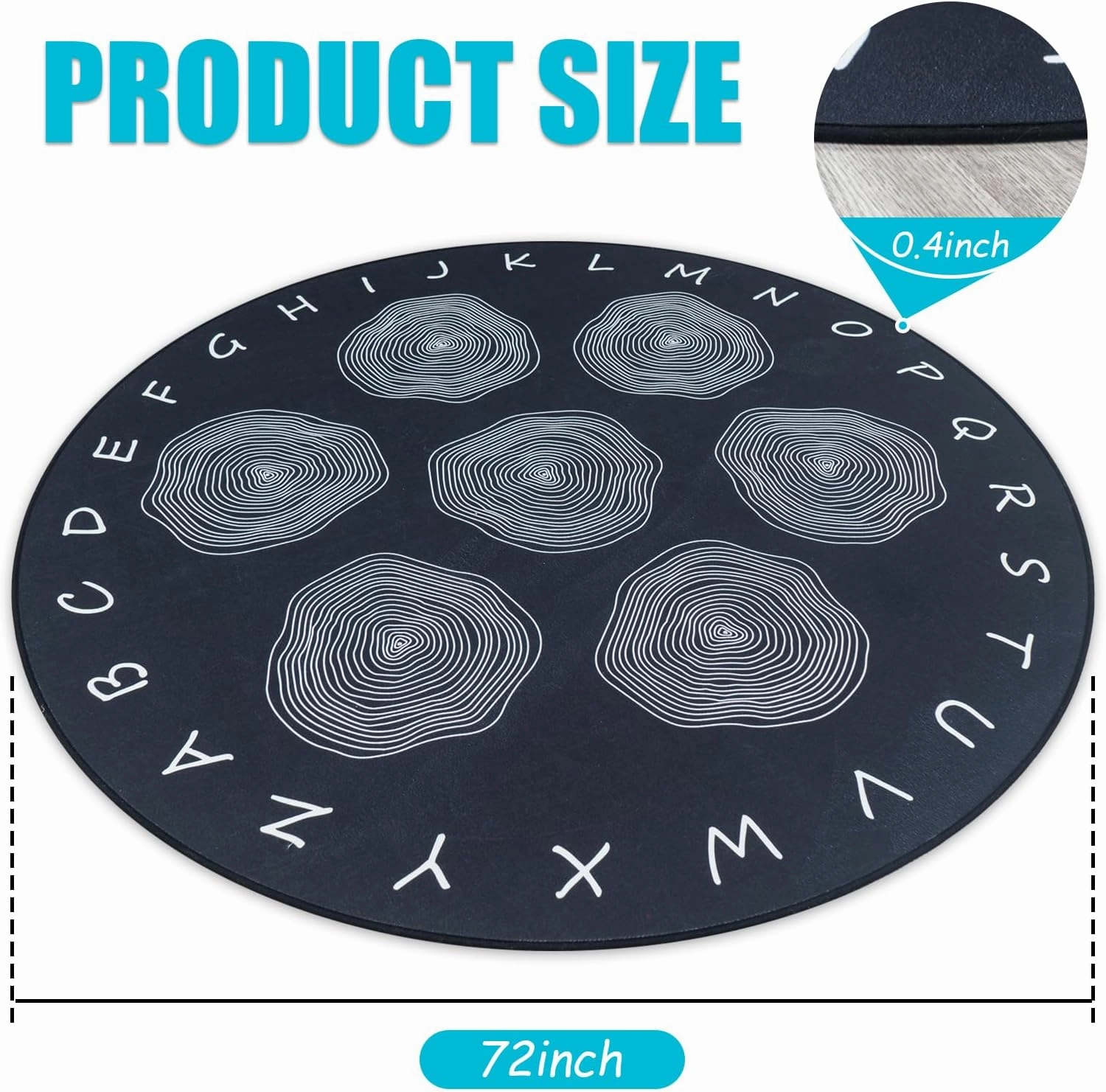 Large Classroom Rugs, ABC Alphabet Educational Area Rug for Kids,6ft Non-Slip Circle Abstract Carpet for Girls and Boys Bedroom,Carpet for Elementary Classroom,Play Rug 7 Seats,Nursery Rugs Washable