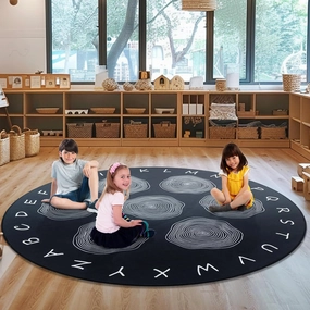 Large Classroom Rugs, ABC Alphabet Educational Area Rug for Kids,6ft Non-Slip Circle Abstract Carpet for Girls and Boys Bedroom,Carpet for Elementary Classroom,Play Rug 7 Seats,Nursery Rugs Washable