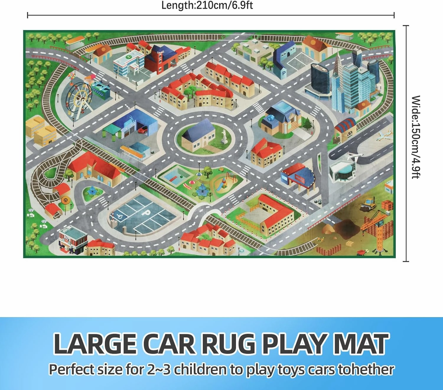 Large Kids Carpet Play Mat Rug for Playroom, 60'' x 84'’ Car Rugs Mat for Kids Toy Cars, City Life with Road Traffic Playmat Rugs Great for Kids Bedroom Play Room Boy Room Decor, Grey