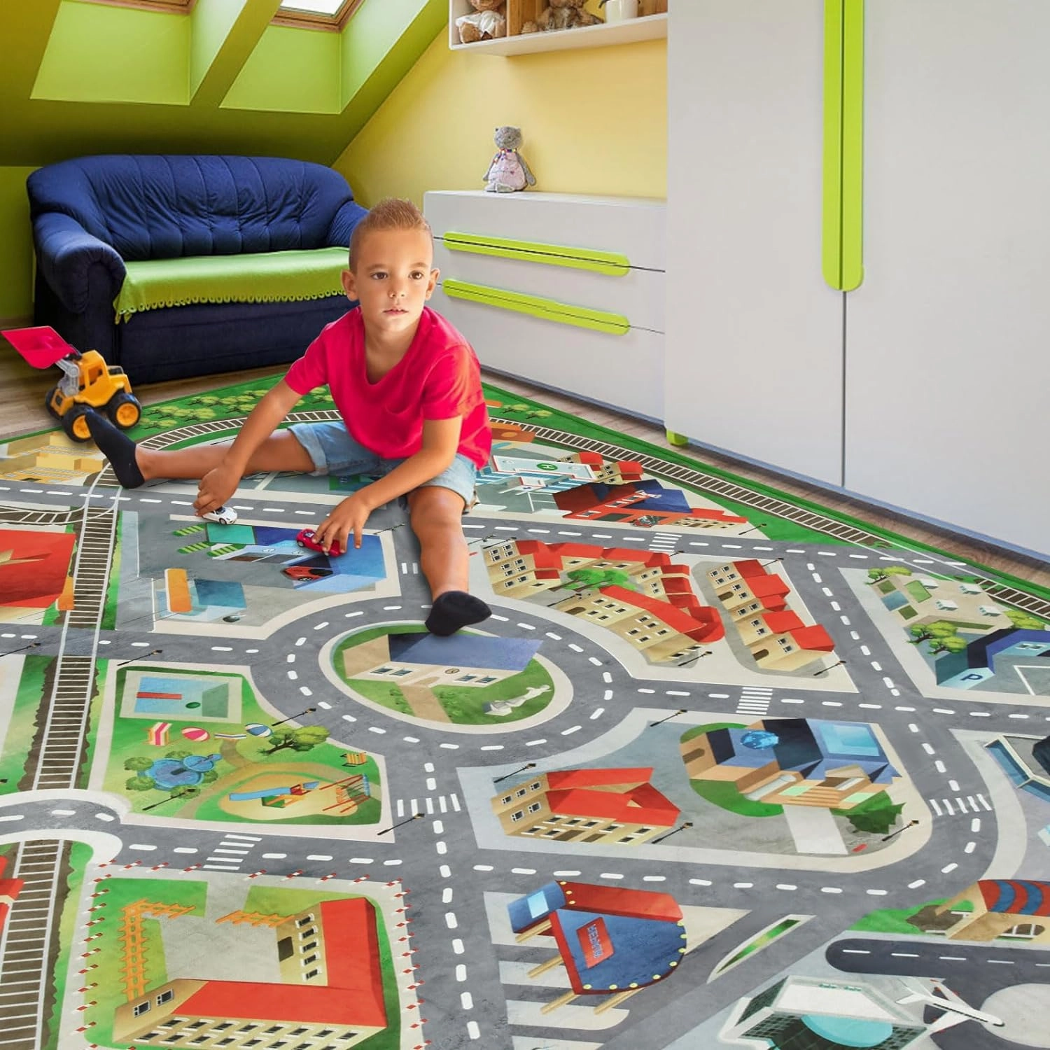 Large Kids Carpet Play Mat Rug for Playroom, 60'' x 84'’ Car Rugs Mat for Kids Toy Cars, City Life with Road Traffic Playmat Rugs Great for Kids Bedroom Play Room Boy Room Decor, Grey